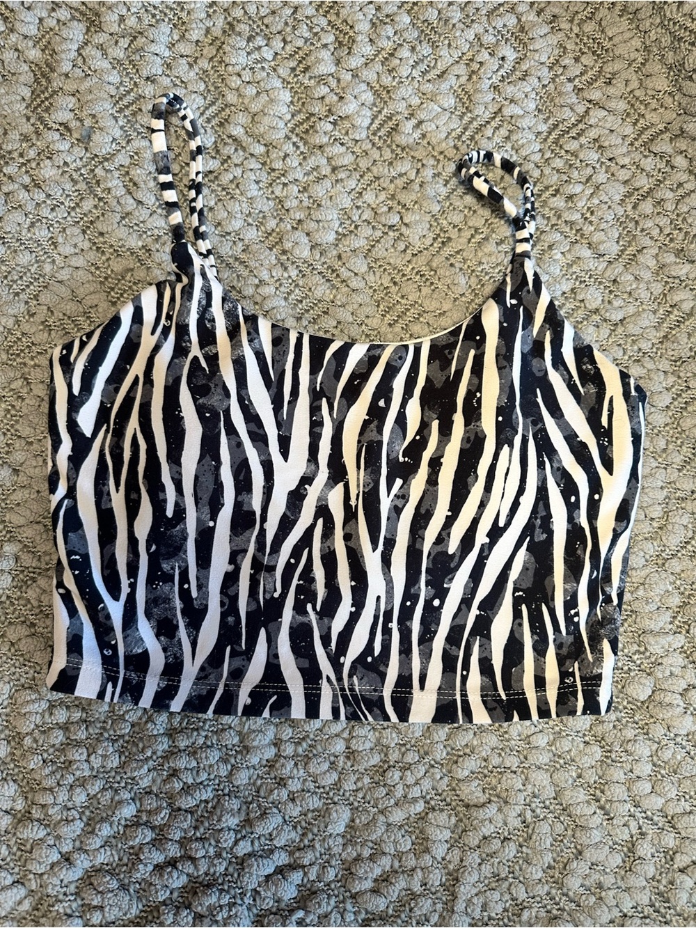 Zebra-Print Cropped Camisole Tank Top - Black & White